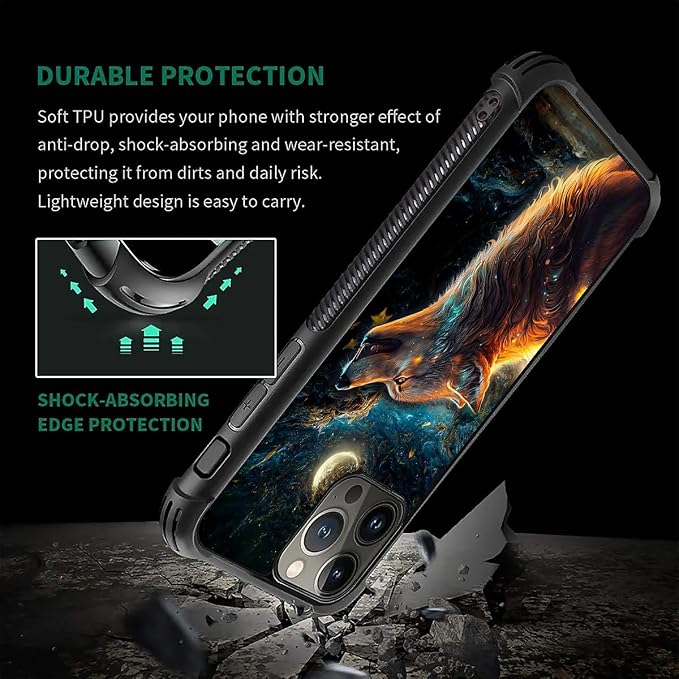 for iPhone 16 Pro Case, Star Cave Hungry Wolf Pattern Graphic Design Girl Boy - Image 7