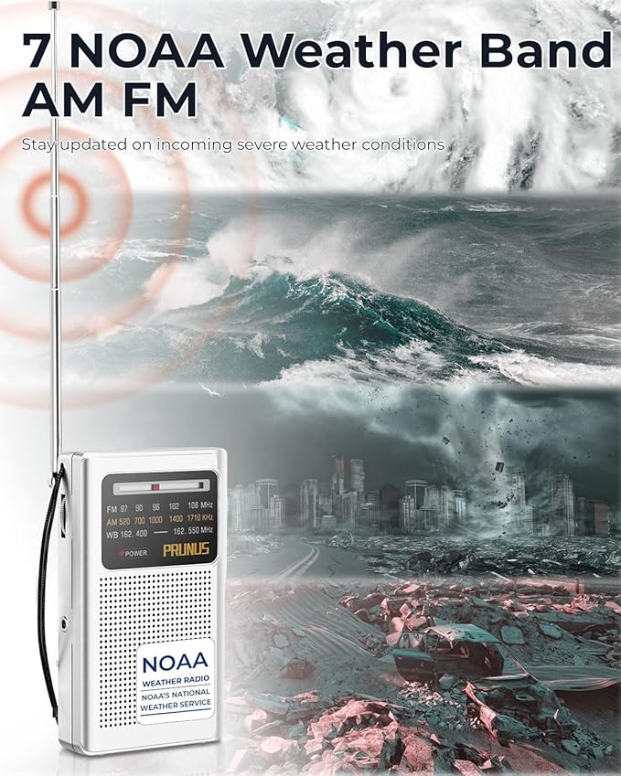 PRUNUS J161 NOAA Weather Radio AM FM, Battery Operated Radio - Image 2
