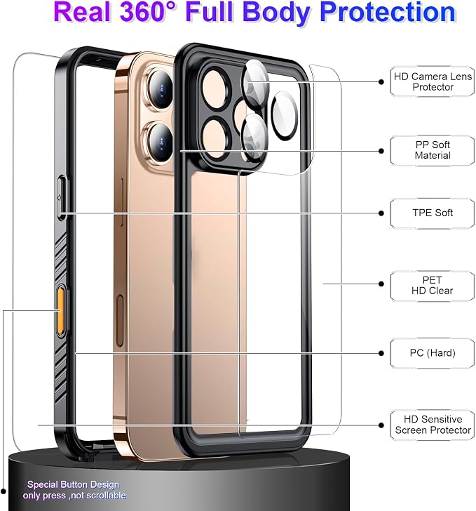 Temdan Compatible with iPhone 16 Pro Max Case Waterproof, Built-in Screen & - Image 4