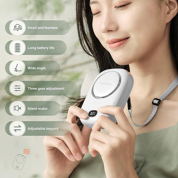 AOCOOLFAN Portable Neck Fan, Mini Small Personal Handheld Fan USB Rechargeable - Image 2