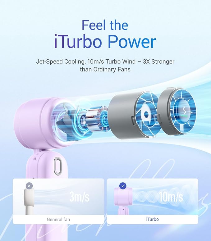 Diveblues Handheld Fan, 30ft/s Mini Portable Turbo Fan, 4000mAh Personal Fan - Image 2