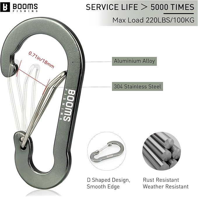 Booms Fishing CC5 Multi-Use Carabiner Clips, 10 Pack 2.3"/ 3.1" Caribeener Clips - Image 2
