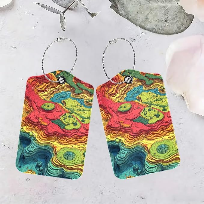 2Pcs Topographic Art Luggage Tags - Image 4