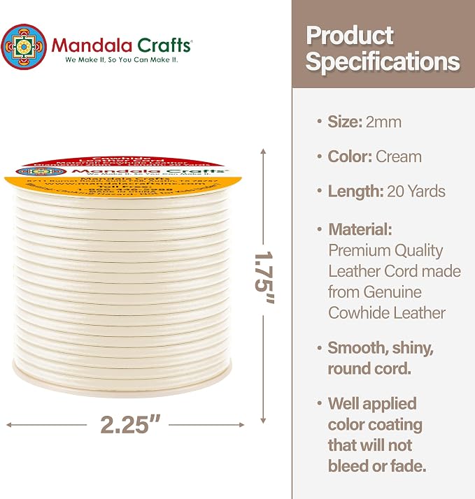 Mandala Crafts Round Genuine Cream Leather Cord - Image 4