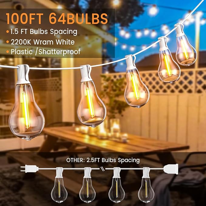 String Lights, 100FT Patio Lights - Image 3