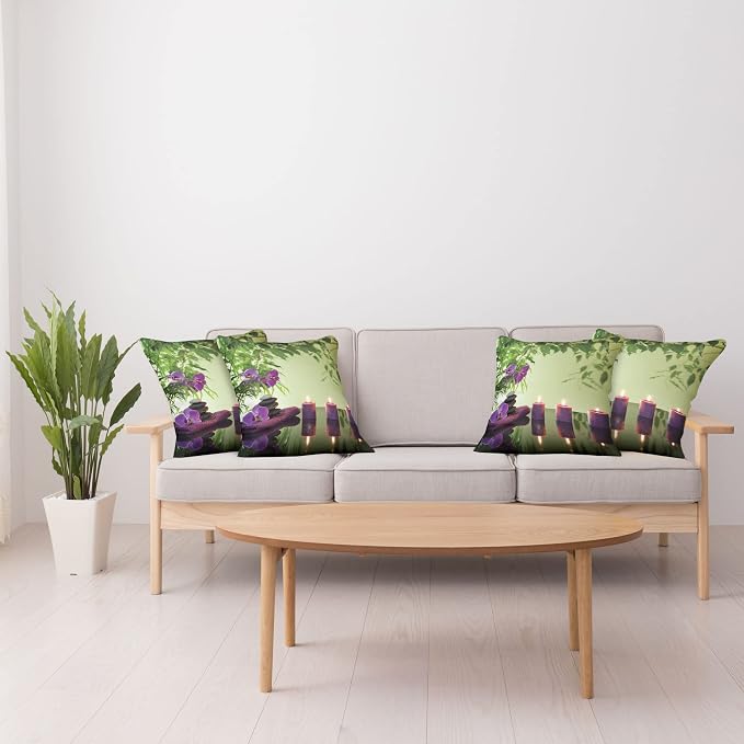 Ambesonne Spa Throw Pillow Cushion Case Pack of 4, Stones Aromatic Candles and - Image 4