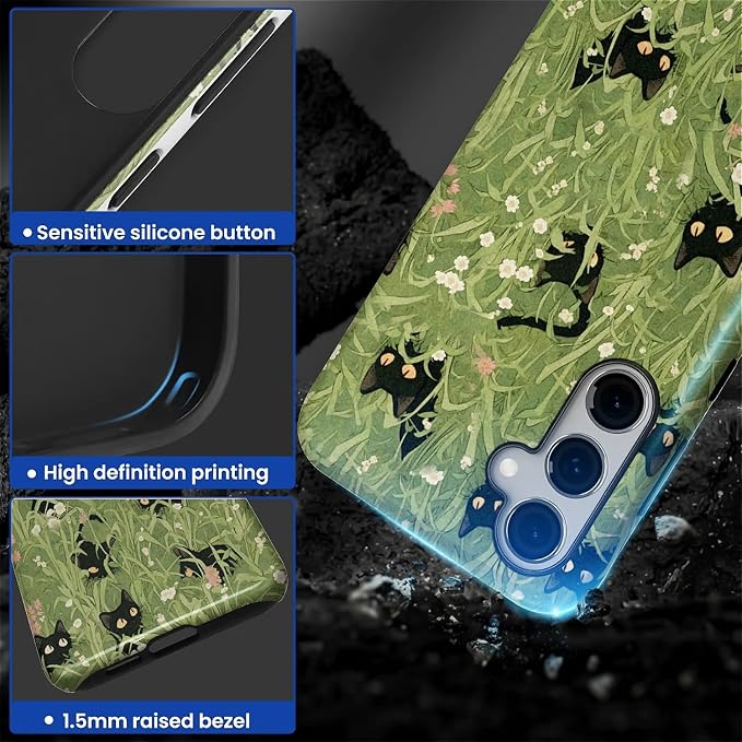 for Samsung Galaxy S24 Case, HL2 Grass Cat Hybrid 2 Layer Hard Shell Silicone - Image 3