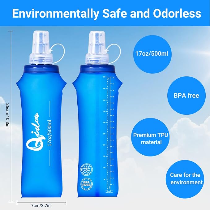 2PCS Soft Water Bottle, 17oz/500ml TPU Collapsible Flask Foldable Bottles - Image 4