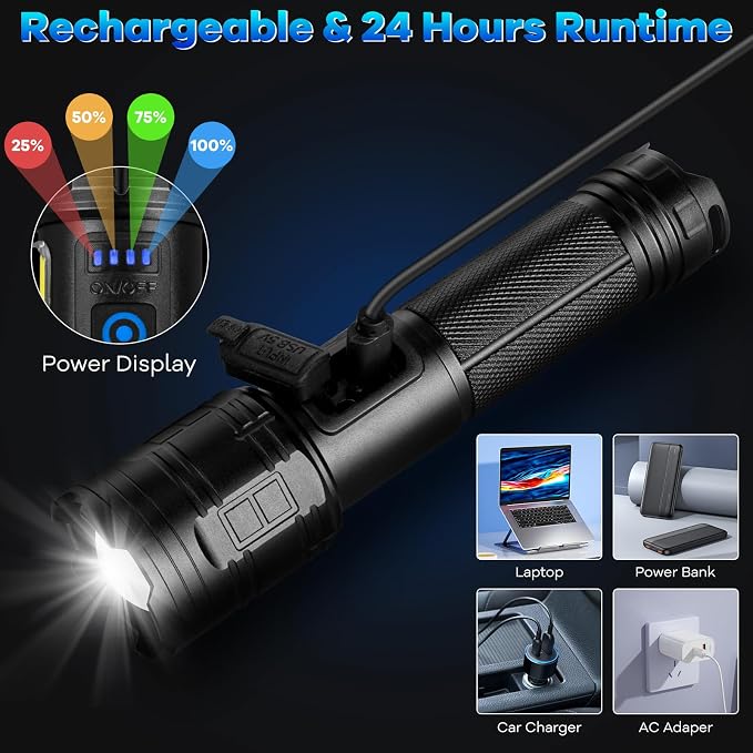 Rechargeable Flashlights 90, 000 High Lumens - Image 3
