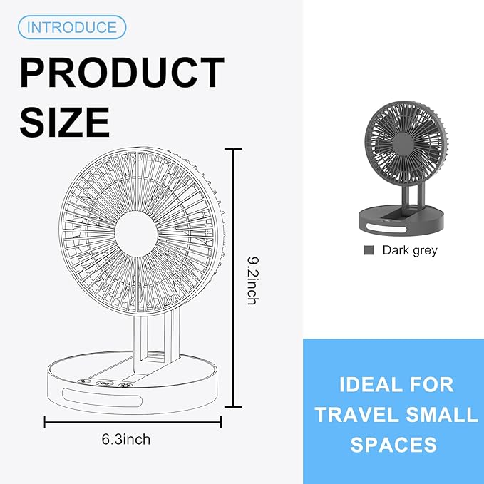 Qoqooice Portable Fan, 3600 mAh Rechargeable Battery Operated Fan - Image 2