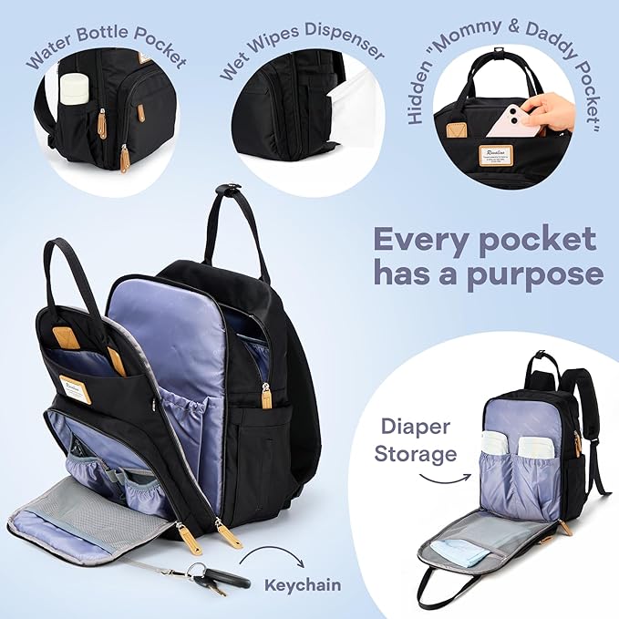 RUVALINO Diaper Bag Backpack, Large Capacity, Waterproof - Image 3