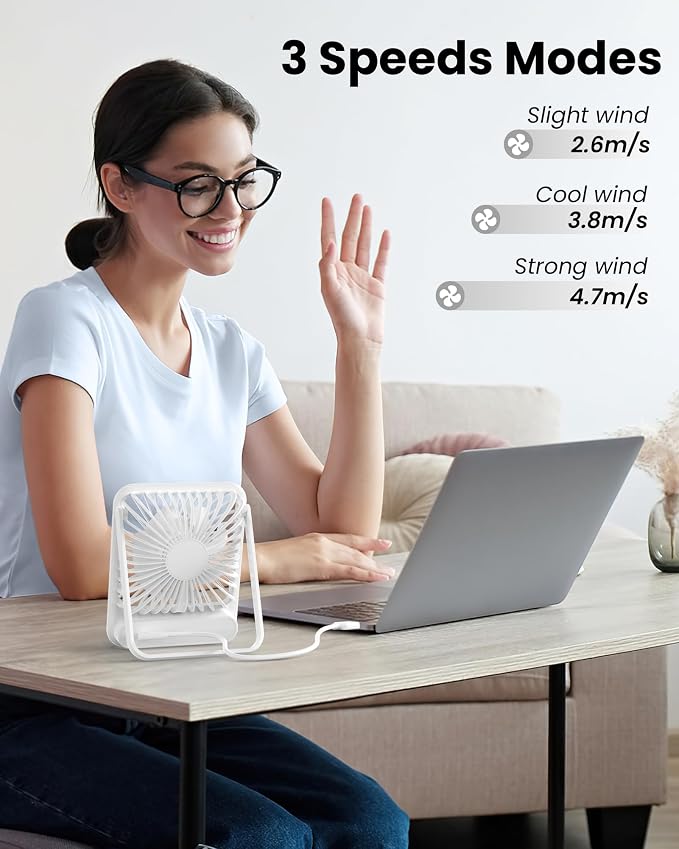 Koonie USB Desk Fan, Strong Wind Ultra Quiet Small Personal Fan - Image 6