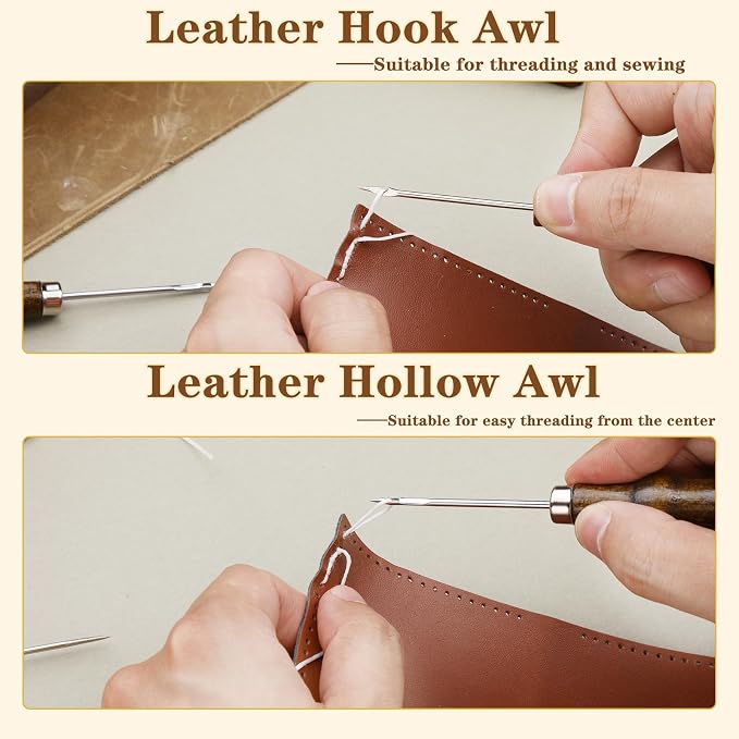 ZXIIXZ 3 Pcs Sewing Awl, Leather Scratch Hollow Hook Awl Tool Kit, Awl Tool - Image 4