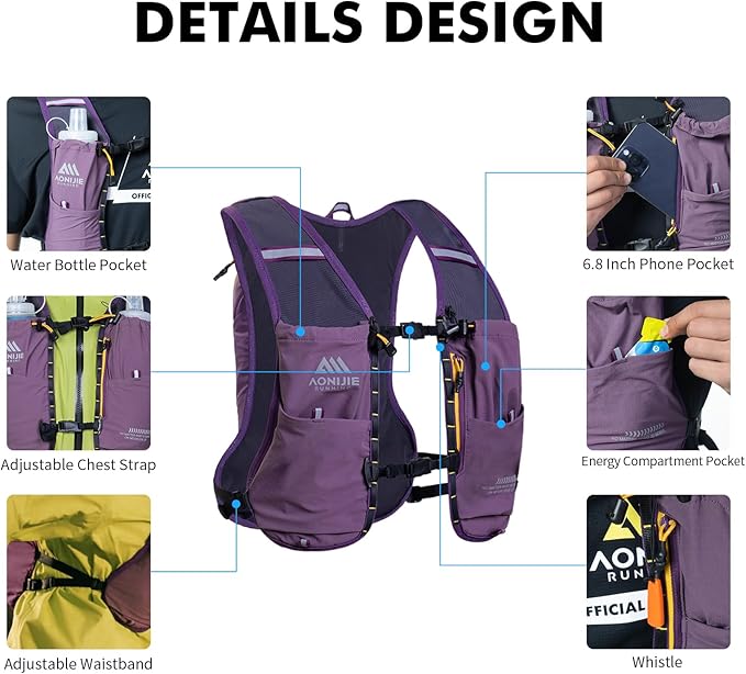 AONIJIE Running Hydration Vest for Men & Women, 8L Hydration Backpack, - Image 3