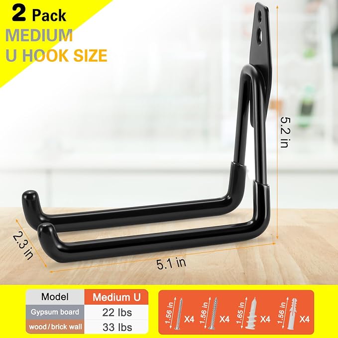 2 Pack Garage Hooks Heavy Duty Storage Organizer Wall Mount Power and Garden - Image 3