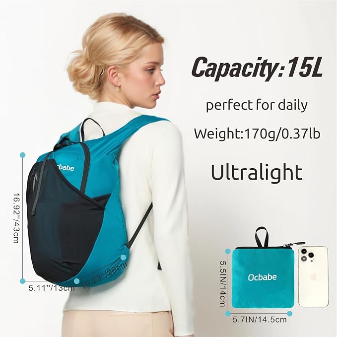 Ultra Lightweight Foldable Backpack, Water Resistant Small Packable Hiking - Image 2