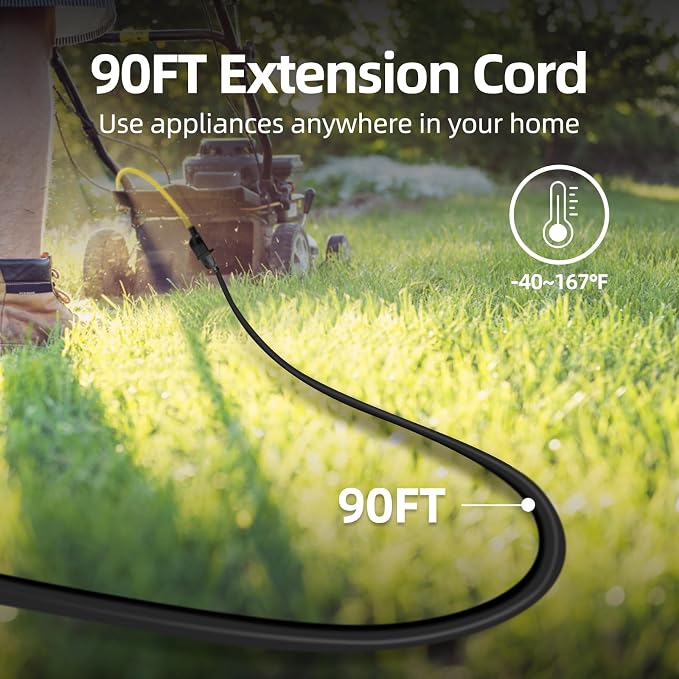 TiFFCOFiO Indoor Outdoor Extension Cord Waterproof, 90 Feet 3 Prong Power Cord - Image 2