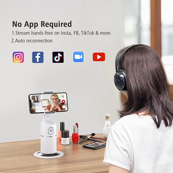 camrola Auto Face Tracking Phone Holder, No App Required, 360° Rotation Face - Image 4