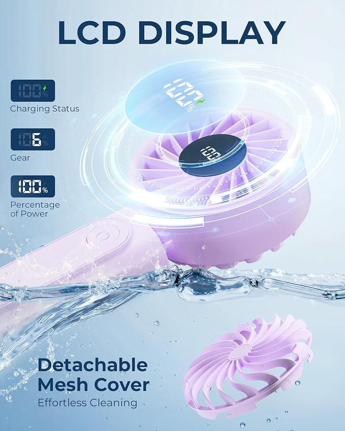 Peiyuu Portable Fan, 4000mAh USB Rechargeable, 180° Foldable Mini Desk Fan - Image 5