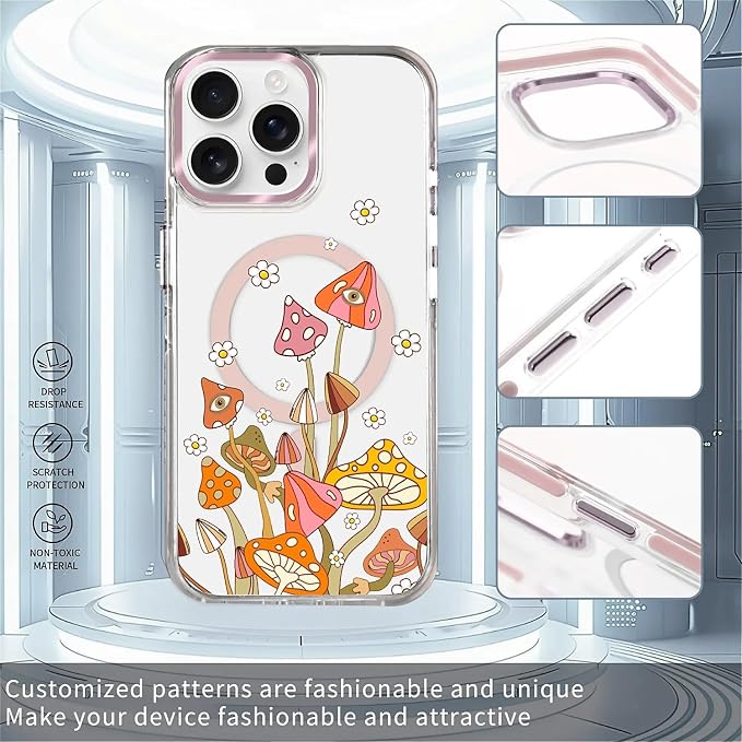 Case for iPhone 14 Pro, Retro Mushroom Sunflower Phone Case Design，for Women - Image 2