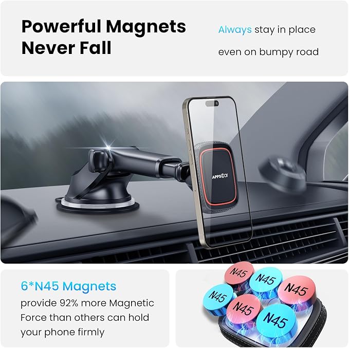 APPS2Car Magnetic Phone Mount for Car, Dashboard & Windshield Suction Cup Holder - Image 3