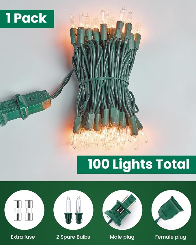 Minetom 100 Count 20 Feet Christmas String Lights, Incandescent Bulb Mini Lights - Image 8
