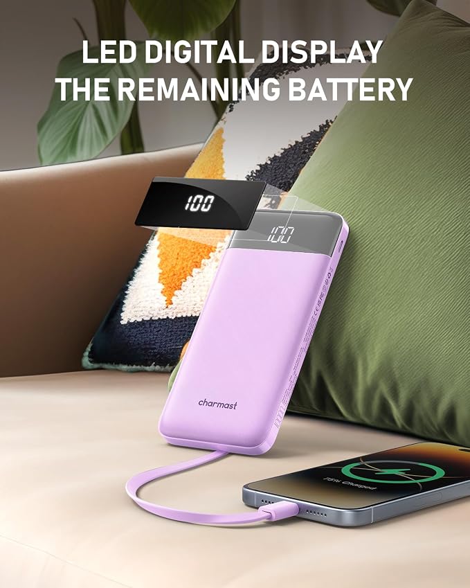 charmast Portable Charger with Built in Cables, 10000mAh Slim Power Bank - Image 8