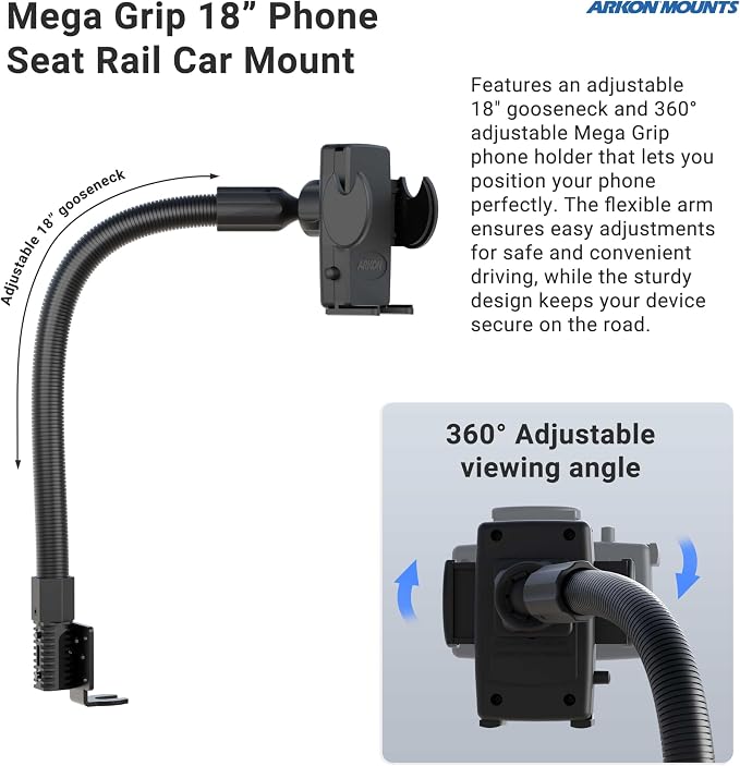 Arkon Mount Car or Truck Seat Rail/Floor Phone Mount | Universal Compatible | - Image 4