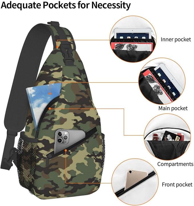Camo Crossbody Sling Bags for Men Classic Green Brown Black Colors Camouflage - Image 3