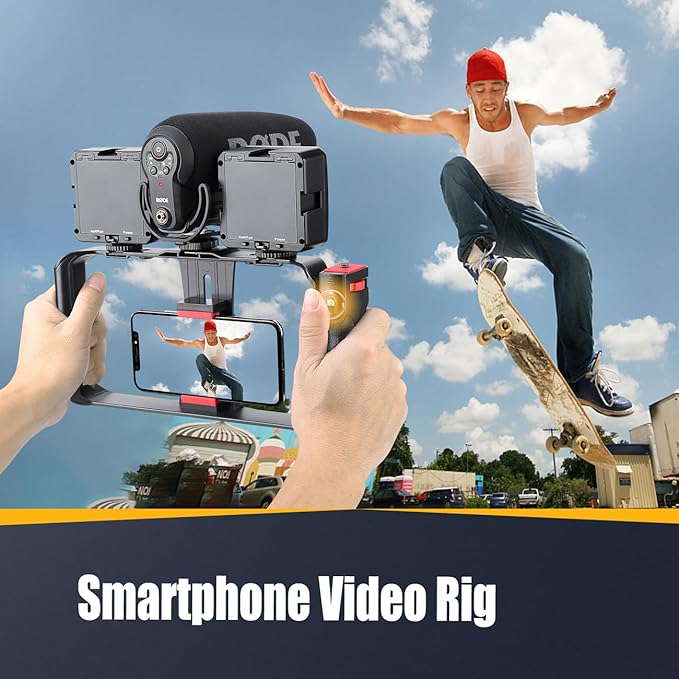 Zeadio Camera Smartphone Handheld Stabilizer, Triple Cold-Shoe Handle Grip - Image 3