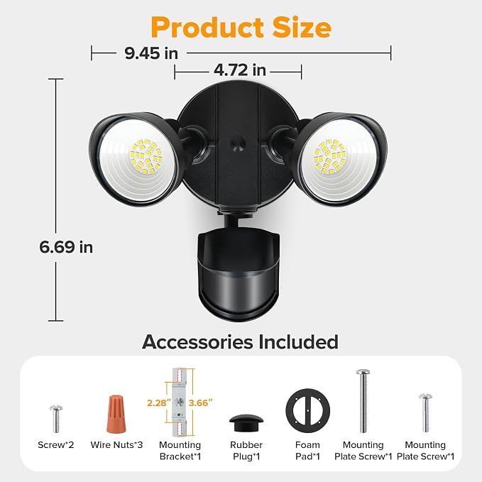 UME LED Security Light Motion Sensor Outdoor Lights, 27W 3000LM, IP65 Waterproof - Image 8