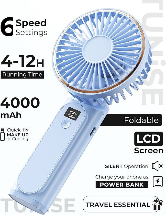 TUNISE Portable Handheld Fan, Portable Fan Rechargeable, 180° Adjustable - Image 2