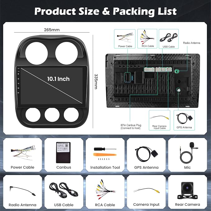 Android 15 Car Stereo for Jeep Compass Patriot 2010-2016, Hikity 10'' IPS - Image 8
