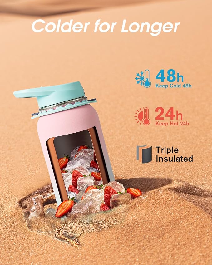 Coolflask Water Bottle with Straw, 32 oz Insulated Metal Water Flask with Straw - Image 2