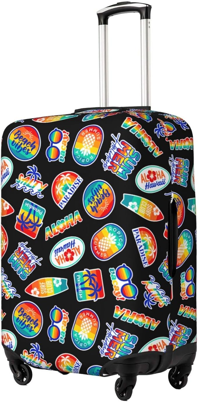 Tropical Vacation Badges Elastic Luggage Cover, Suitcase Protector - Image 2