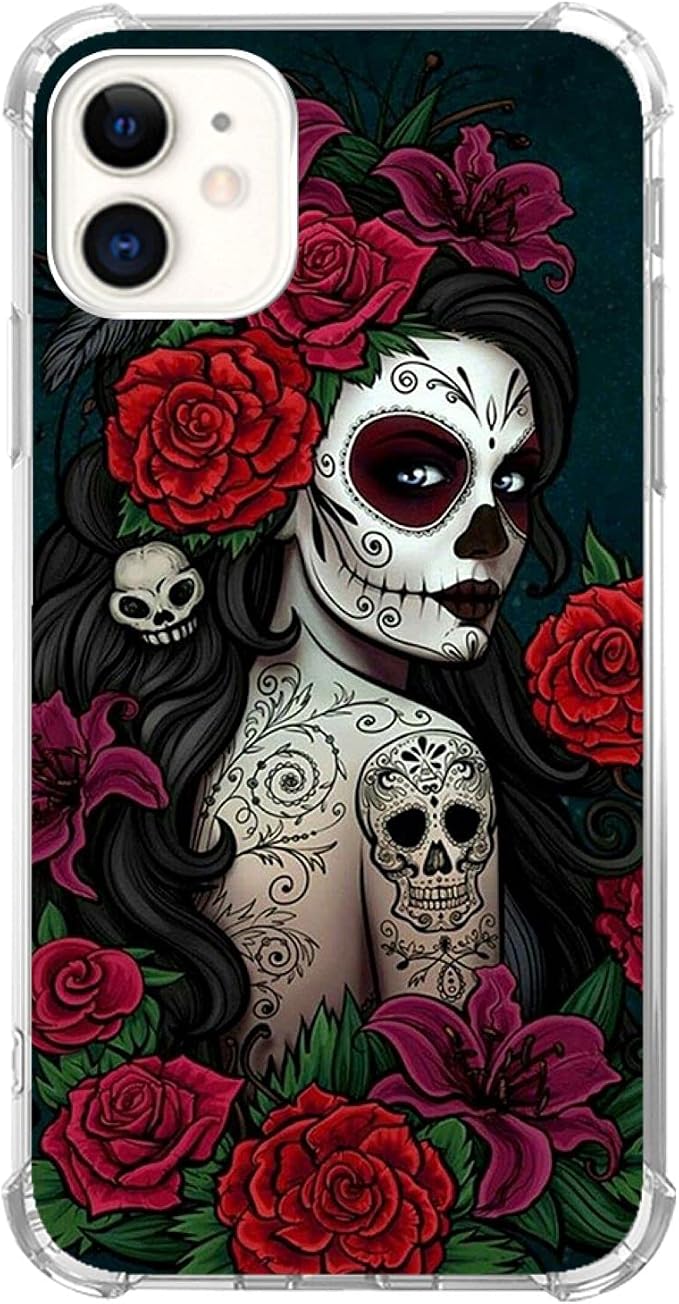 Sugar Skull Girl Case for iPhone 11, Skull and Flowers Pattern Unique Design by Unknown