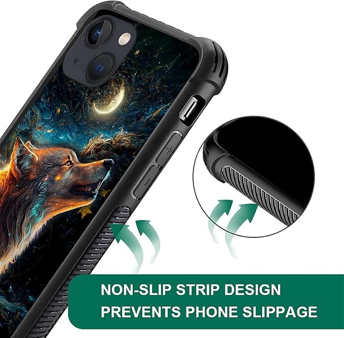 for iPhone 13 Mini Case, Star Cave Hungry Wolf Pattern Graphic Design Girl Boy - Image 6