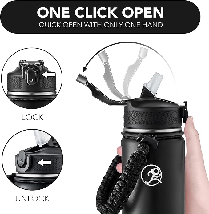 GOSWAG Insulated Sports Water Bottle, 24oz 2 Lids, Stainless Steel Water Bottles - Image 5