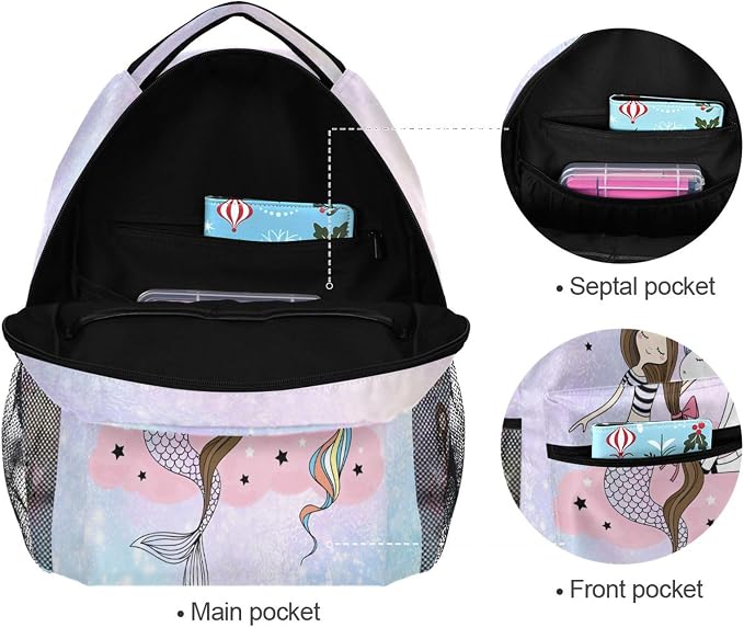 Wamika Mermaid Unicorn Kids Backpack Rainbow Horse School Backpacks Boys Girls - Image 3