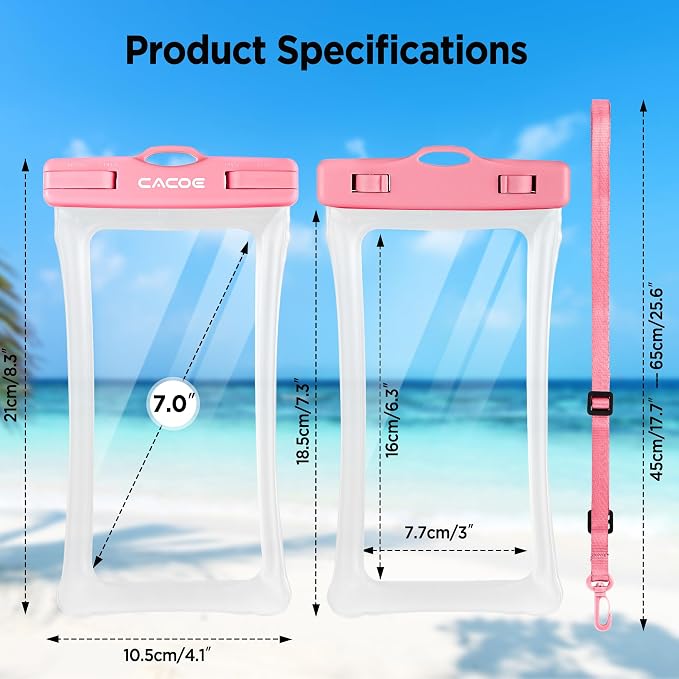 CACOE Floating Universal Waterproof Phone case 2 Pcs-Up to 7.0", Waterproof - Image 5
