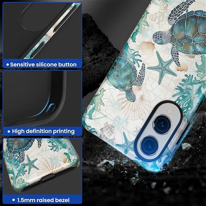for Samsung Galaxy S25 Edge Case, HL2 Ocean Sea Turtle Nautical Map Hybrid 2 - Image 3