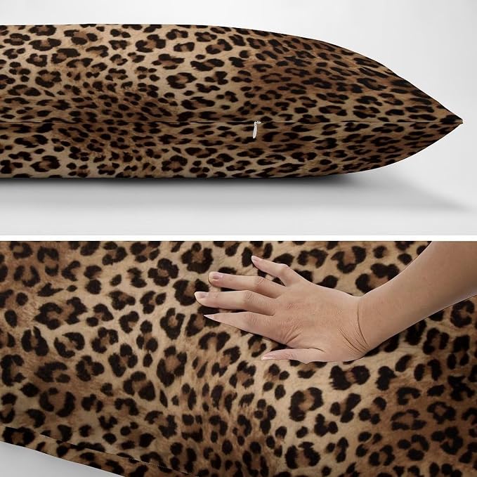 Brown Leopard Throw Pillow Covers Set of 2 Queen Size Black Cheetah Skin Wild - Image 5