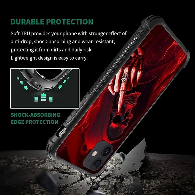 for iPhone 12/12 Pro Case, Gestures Funny Skull Pattern Graphic Design Girl Boy - Image 6