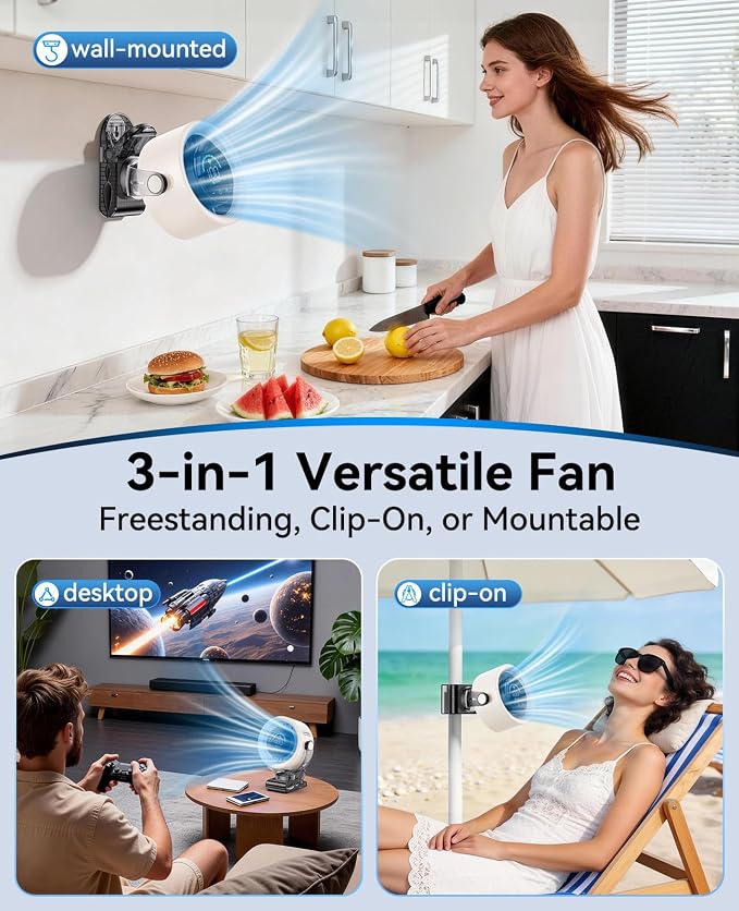 KIMMOO 4000mAh Rechargeable Portable Clip on Fan-100-Speed Touch Control - Image 5
