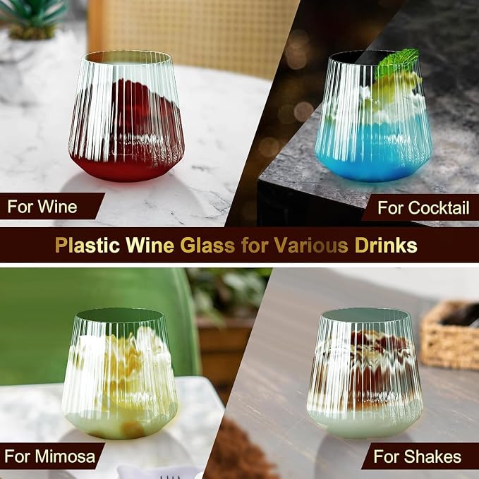 Lueumxc 40 Pack Plastic Ribbed Wine Glasses, 14Oz Origami Disposable Wine - Image 7