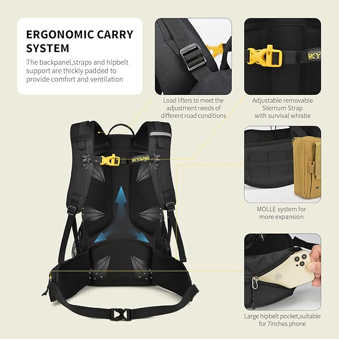 SKYSPER Hiking Backpack for Men Women, 35L Travel Backpack Waterproof Camping - Image 4