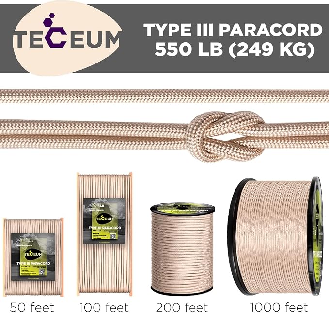 TECEUM 5/32" Paracord Rope 1000 – 1000ft / 200ft / 100ft / 50ft – Tactical - Image 9