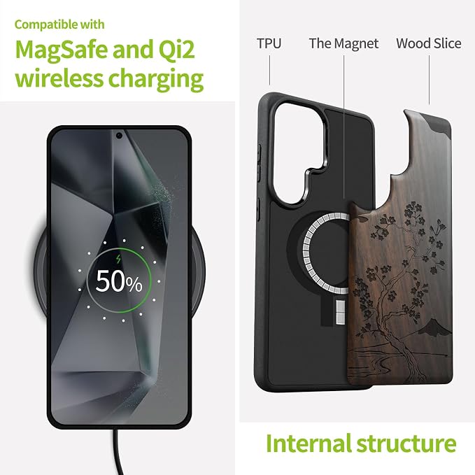 Carveit Magnetic Wooden Case for Samsung Galaxy S26 Ultra Case 2026, TPU - Image 4