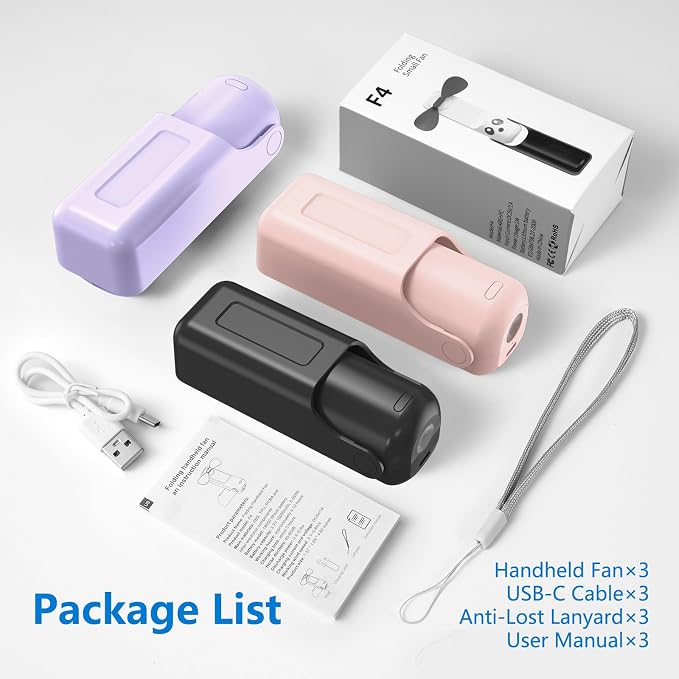 3 PCS Portable Mini Handheld Fans, 3 In 1 Foldable Small Pocket Fan Desk - Image 7