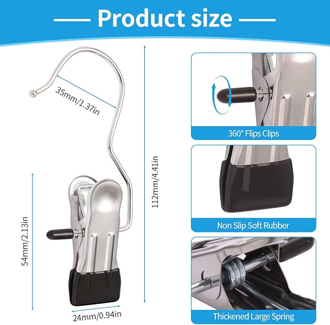 30 Pack Heavy Hanger Clips for Closet, Laundry Hooks Hanging Clips with - Image 2